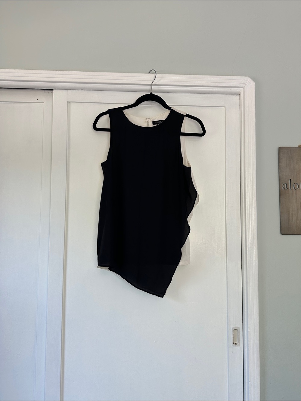 White House Black Market Black & Cream Sleeveless Asymmetric Shell - bin 2